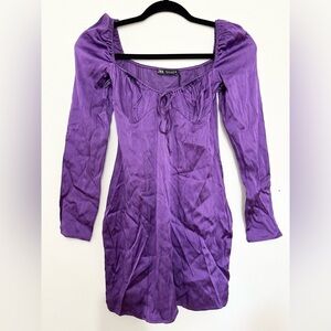 ZARA Lilac Purple Gathered Ruched Satin Effect Mini Dress Size Small